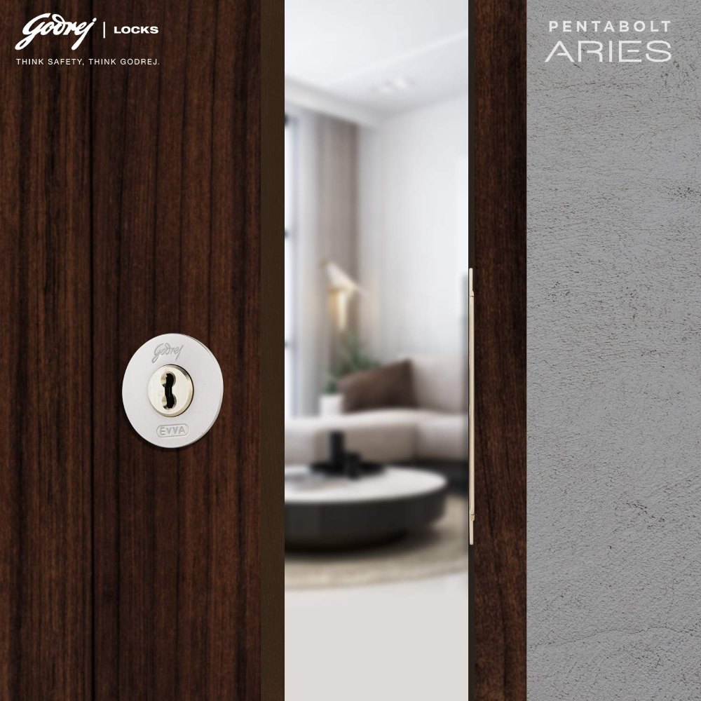 Godrej Rim Lock I Pentabolt Aries 3KS I 5 Bolts I 1CK Deadbolt I For Home Main Door I for Inside Opening Door l Left Right Handed Doors I 4Keys I 15 Year Warranty I Manual Locking I Vegas Gold Finish